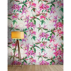 Fototapete Vlies Lilien Floral Mosaik Neon grau pink