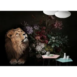Fototapete Vlies Löwe Blumen schwarz braun Premium