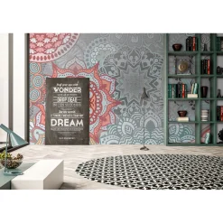 Fototapete Vlies Mandala Grafisch grau orange