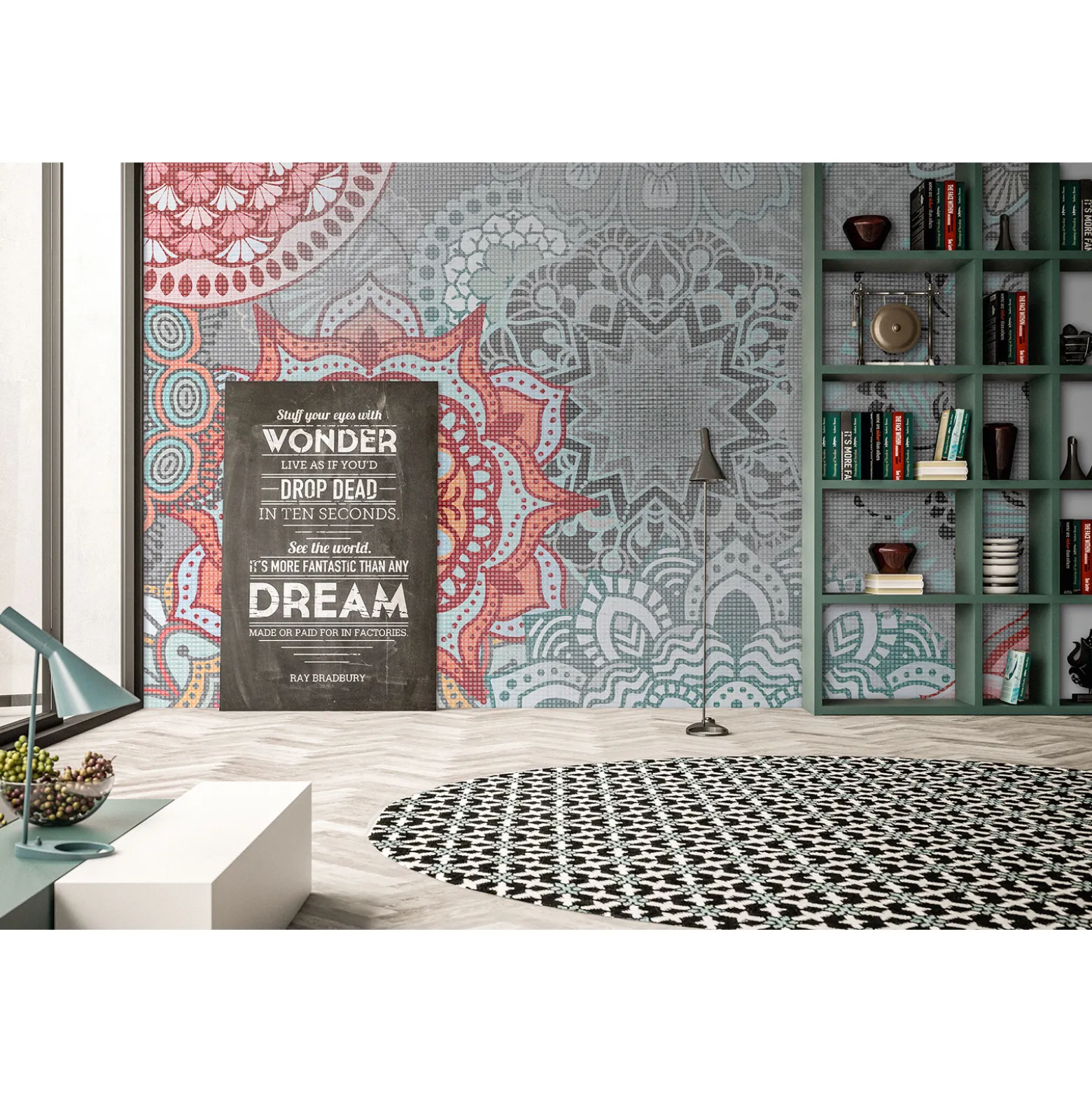 Fototapete Vlies Mandala Grafisch grau orange