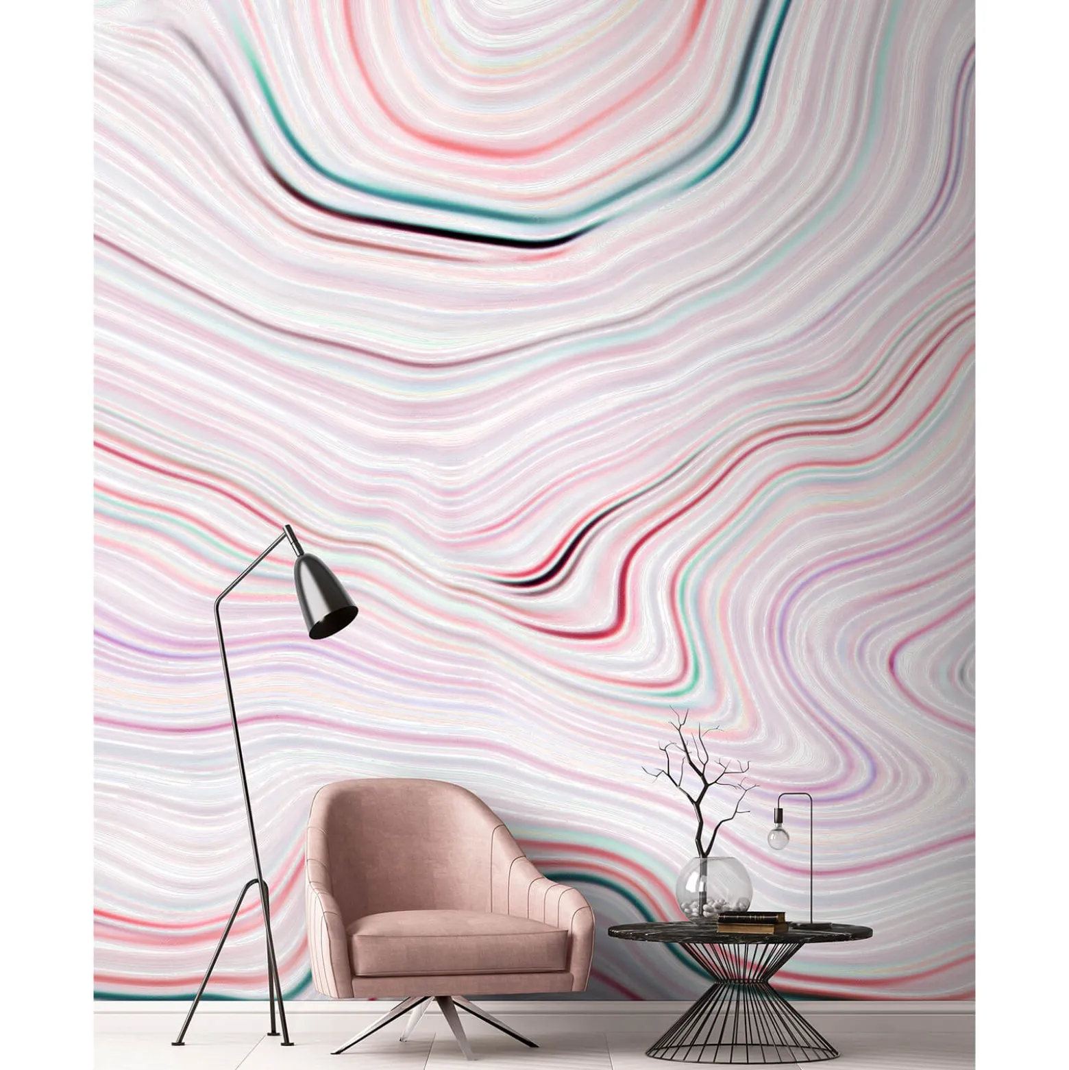 Fototapete Vlies Marmor-Wellen Linien rosa Premium