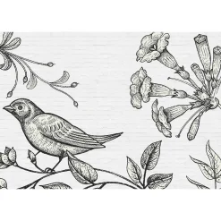 Fototapete Vlies Mauer Stein Vogel Blumen grau Premium