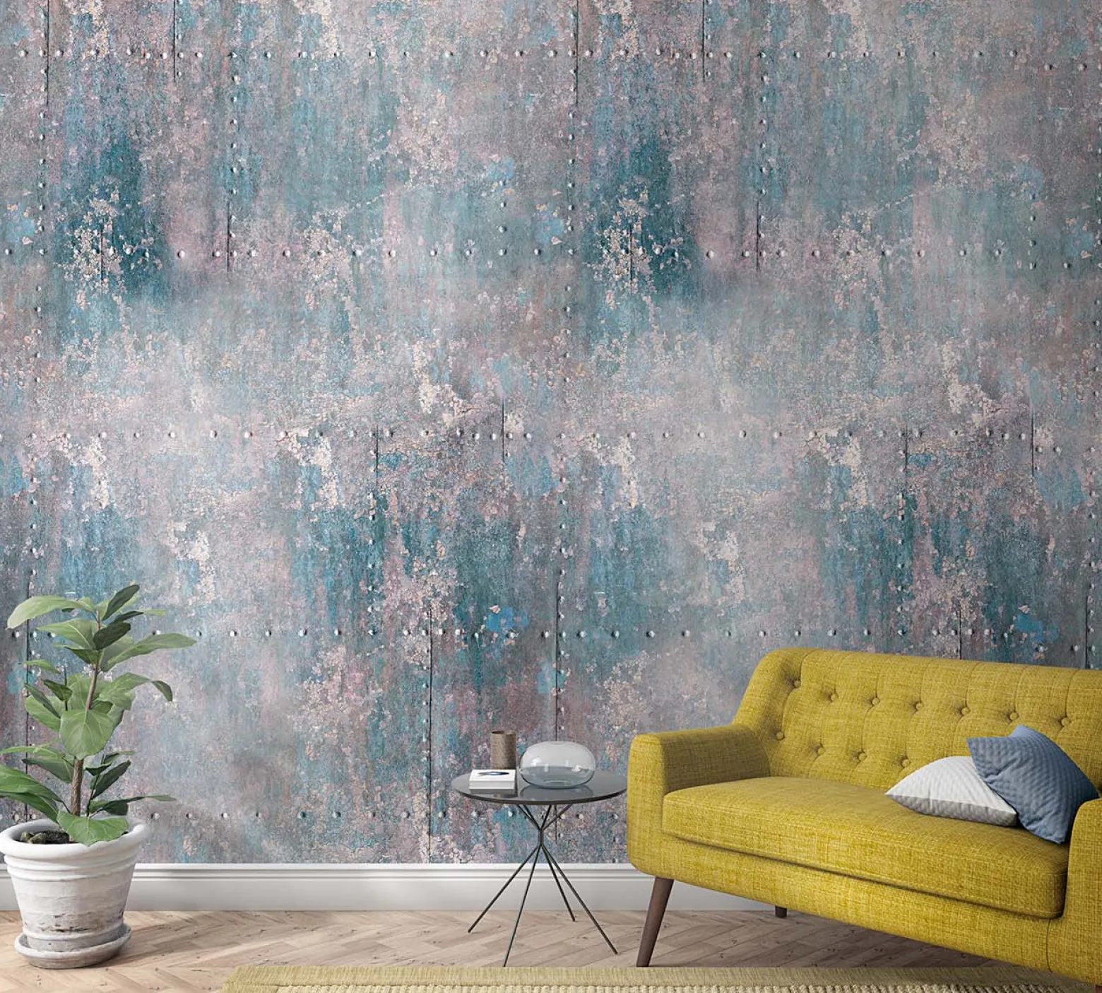 Fototapete Vlies Metall-Optik Nieten blau grau beige 47213
