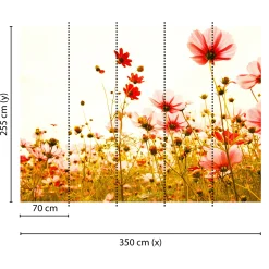 Fototapete Vlies Mohnblumen Floral rot grün weiß