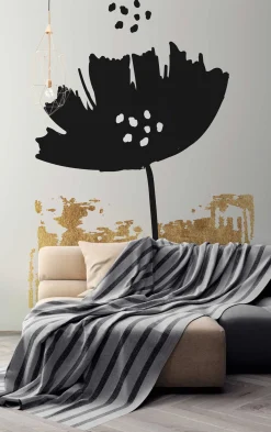 Fototapete Vlies Mohn Blume Natur schwarz gold