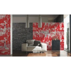 Fototapete Vlies Mosaik Fliesen rot weiß