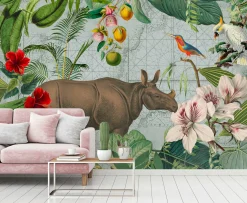 Fototapete Vlies Nashorn Dschungel grün braun