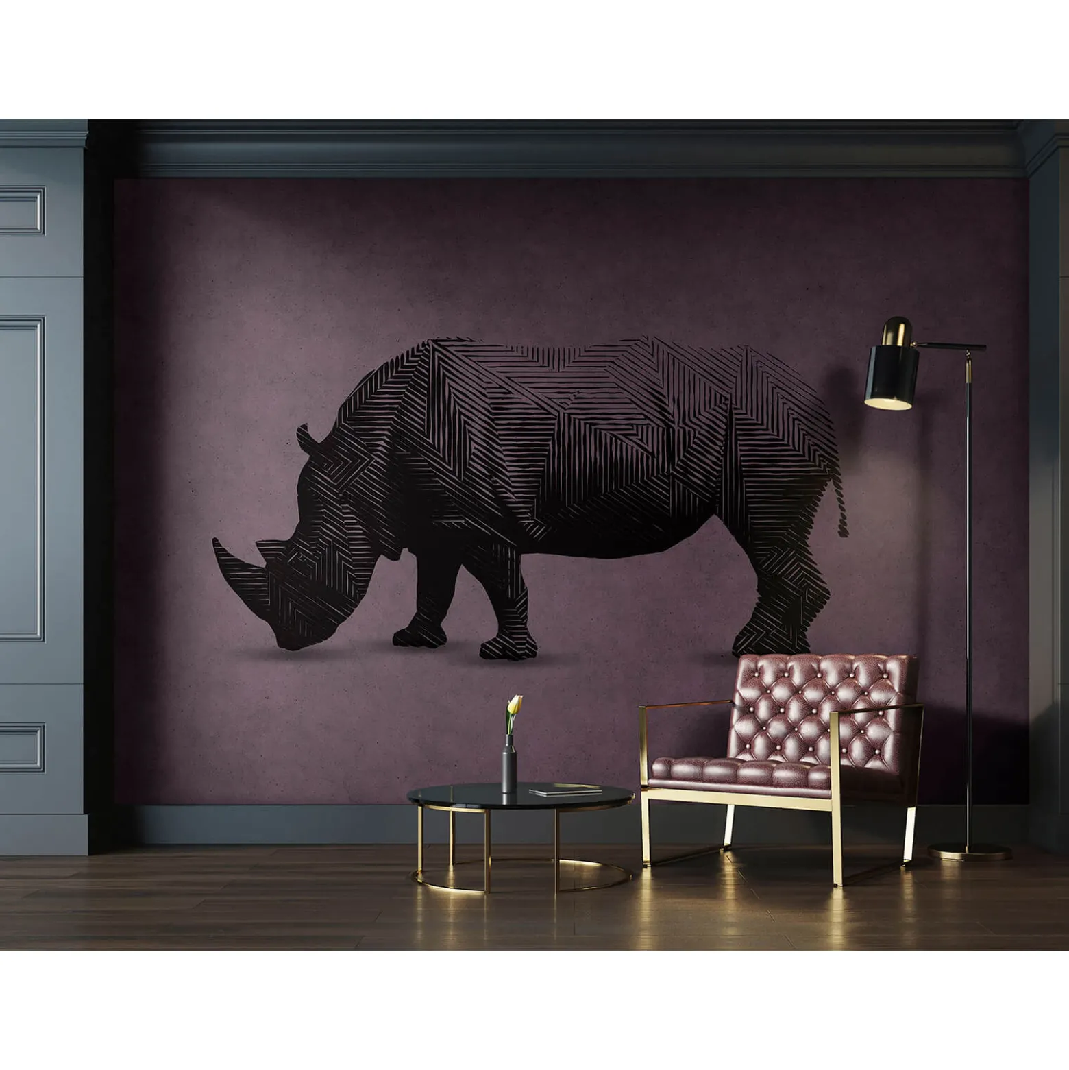 Fototapete Vlies Nashorn Grafik violett grau Premium
