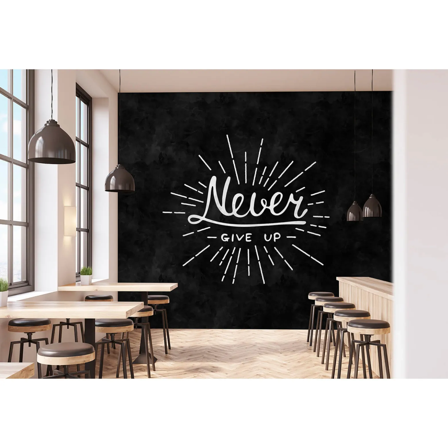 Fototapete Vlies Never Give Up Tafel schwarz Premium