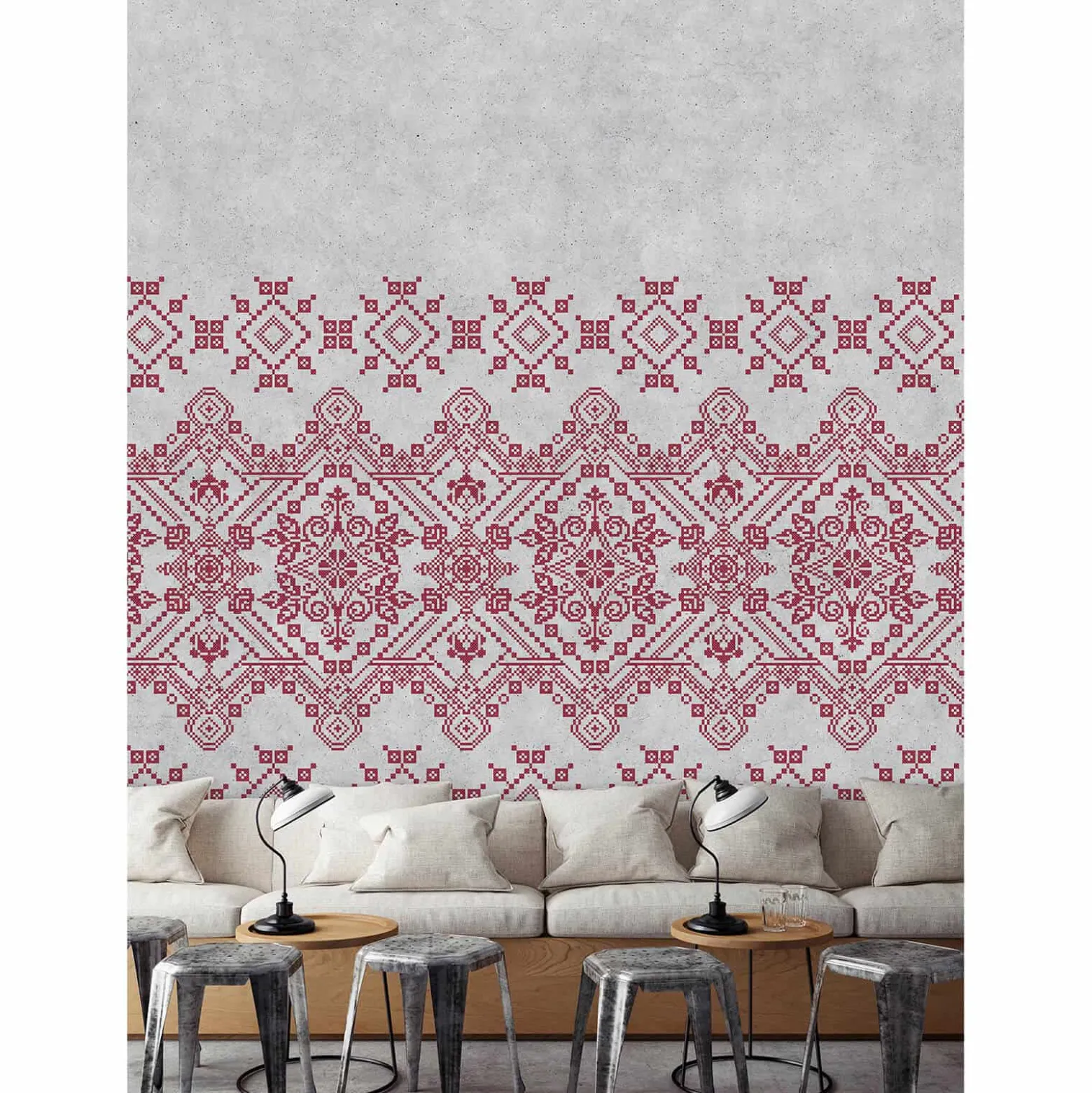 Fototapete Vlies Nordisch Grafisch rot grau Premium