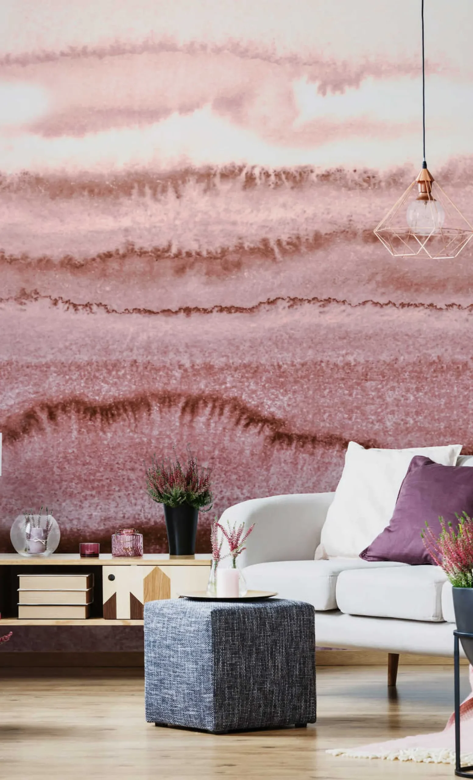 Fototapete Vlies Ombre Wasserfarben rosa creme