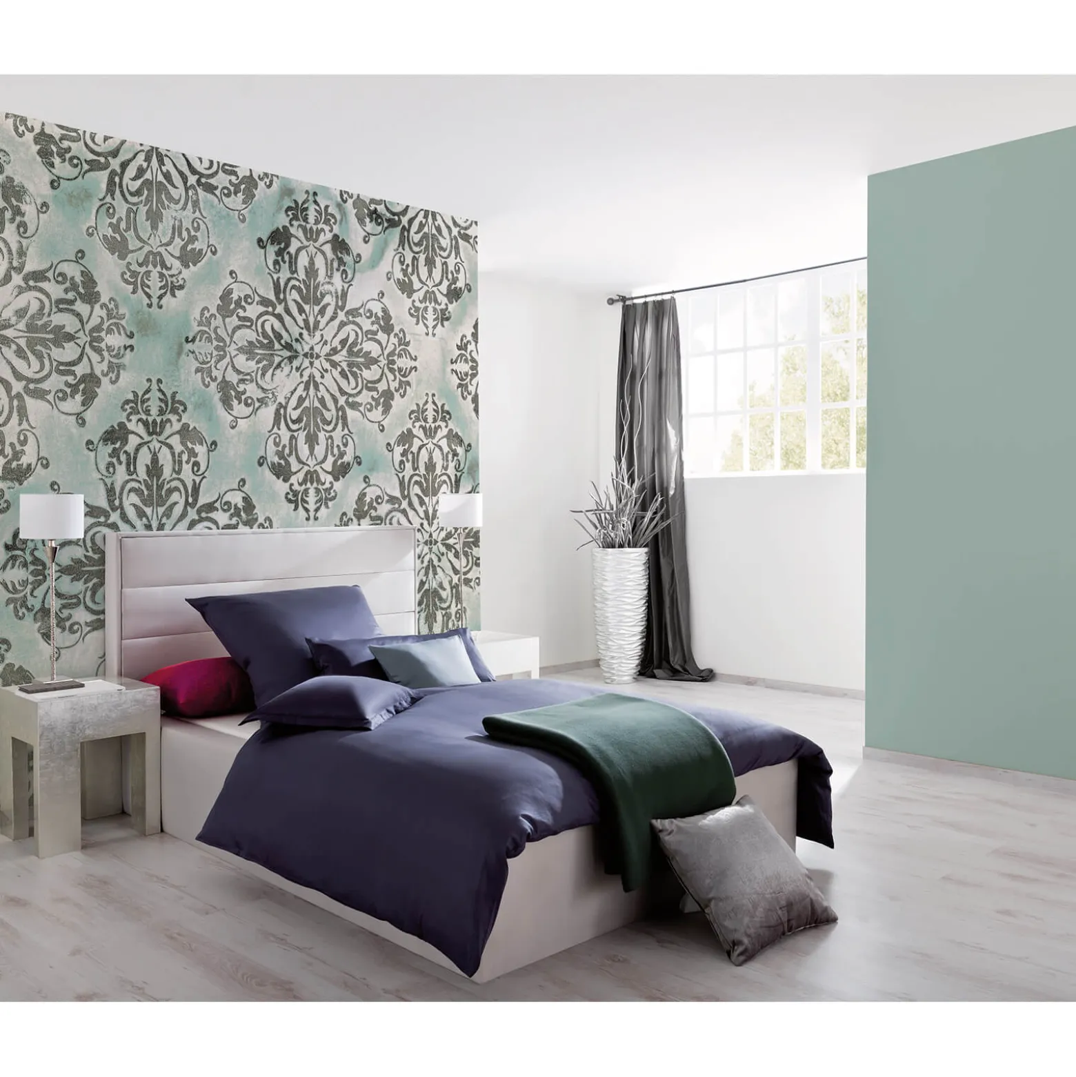 Fototapete Vlies Ornamente Barock blau grau