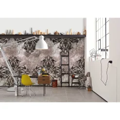 Fototapete Vlies Ornamente Barock grau schwarz