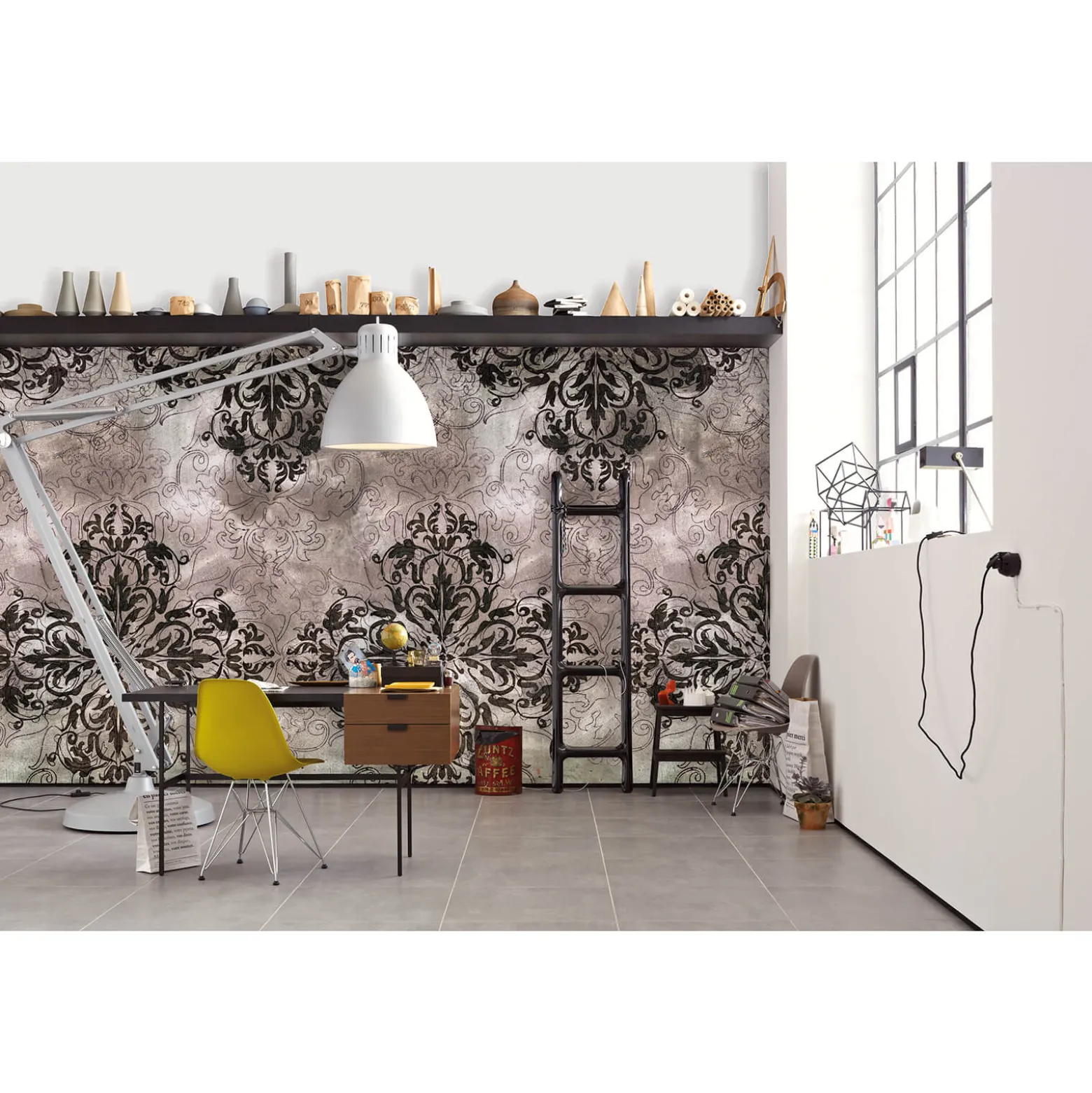 Fototapete Vlies Ornamente Barock grau schwarz