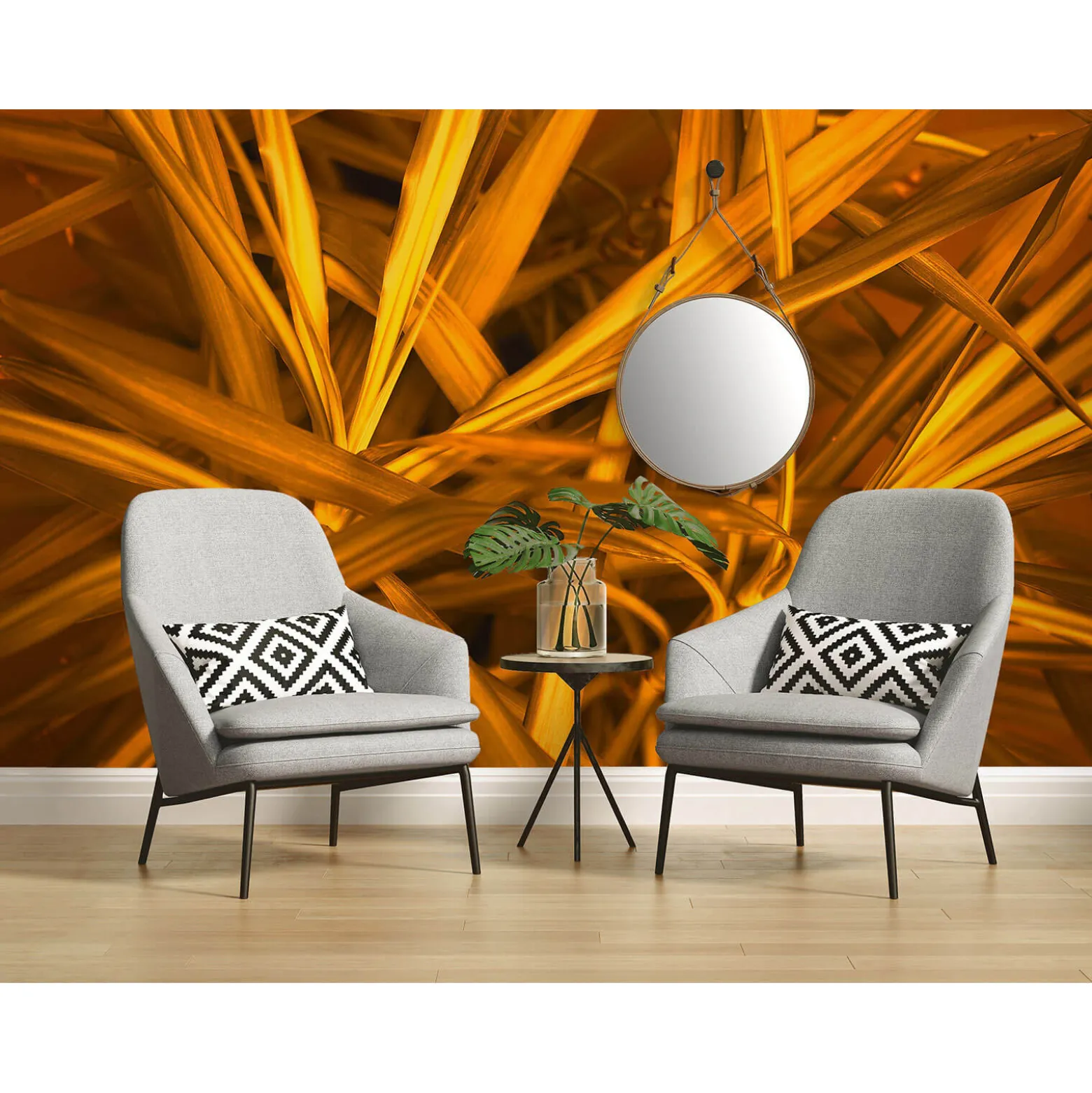 Fototapete Vlies Palme Floral Blätter braun gelb