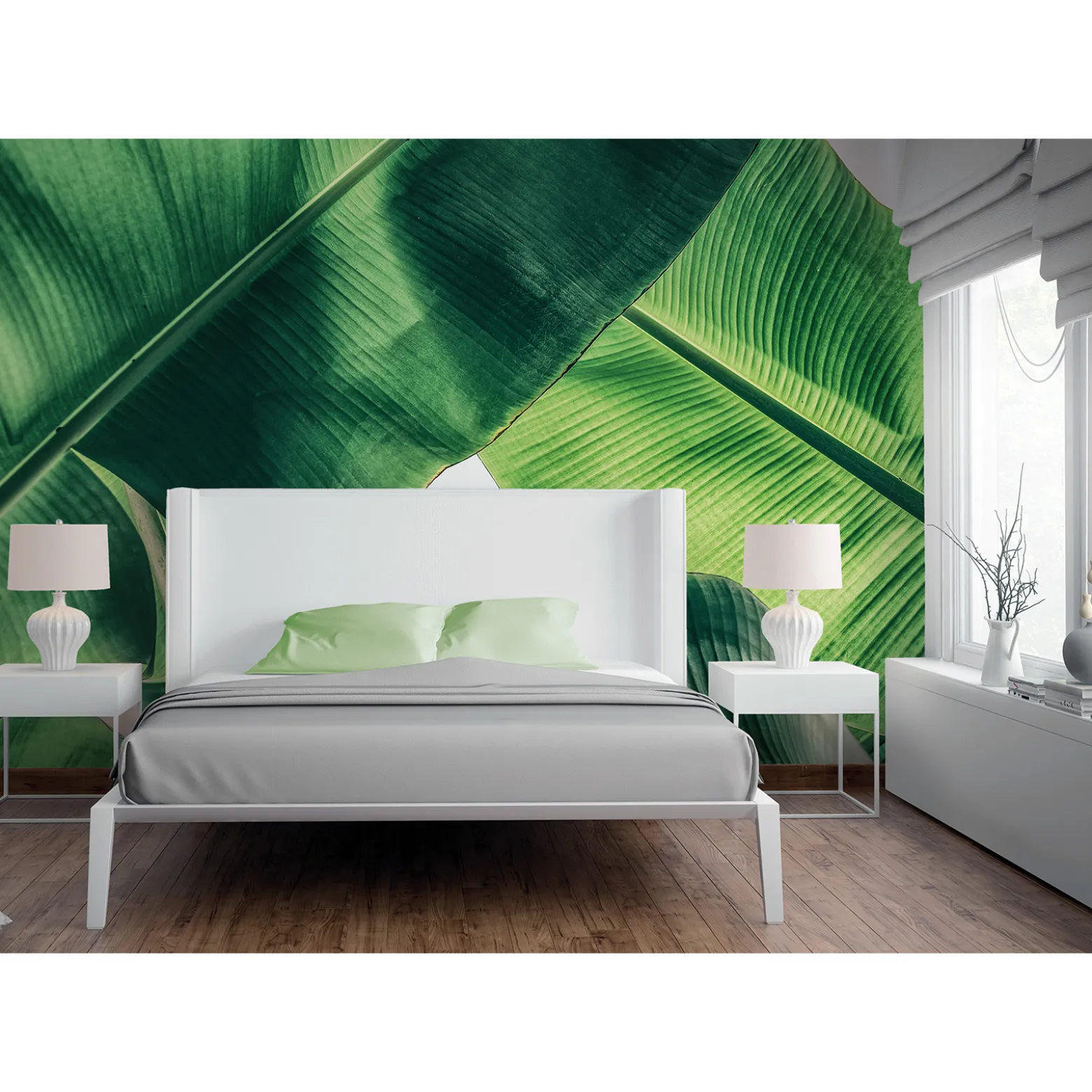 Fototapete Vlies Palmen Blätter grün weiß Designwalls