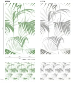 Fototapete Vlies Palmen Blätter Floral grau weiß 47210