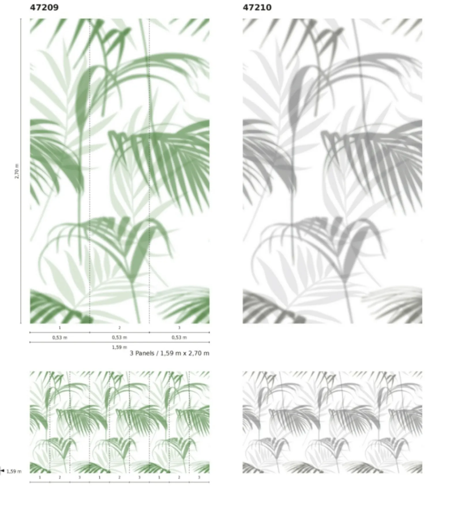 Fototapete Vlies Palmen Blätter Floral grau weiß 47210