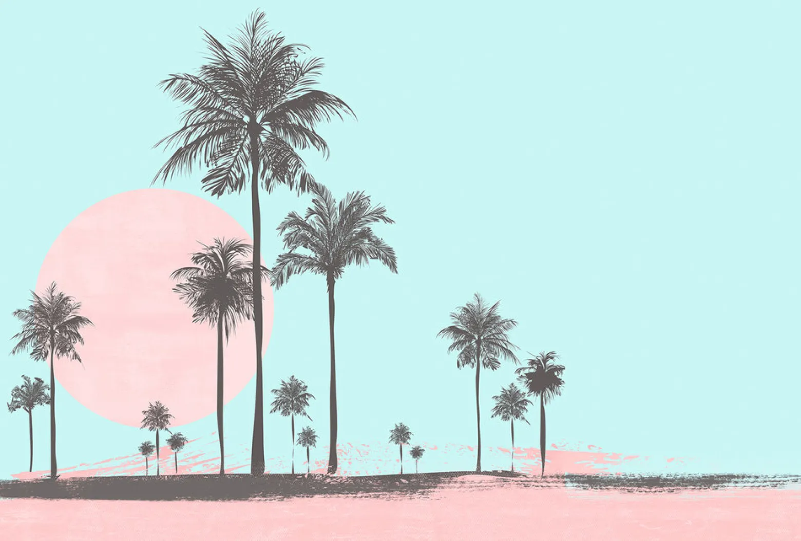 Fototapete Vlies Palmen Sonnenaufgang blau rosa
