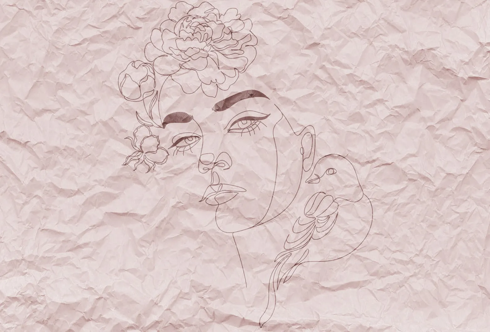Fototapete Vlies Papier Gesicht Blumen rosa