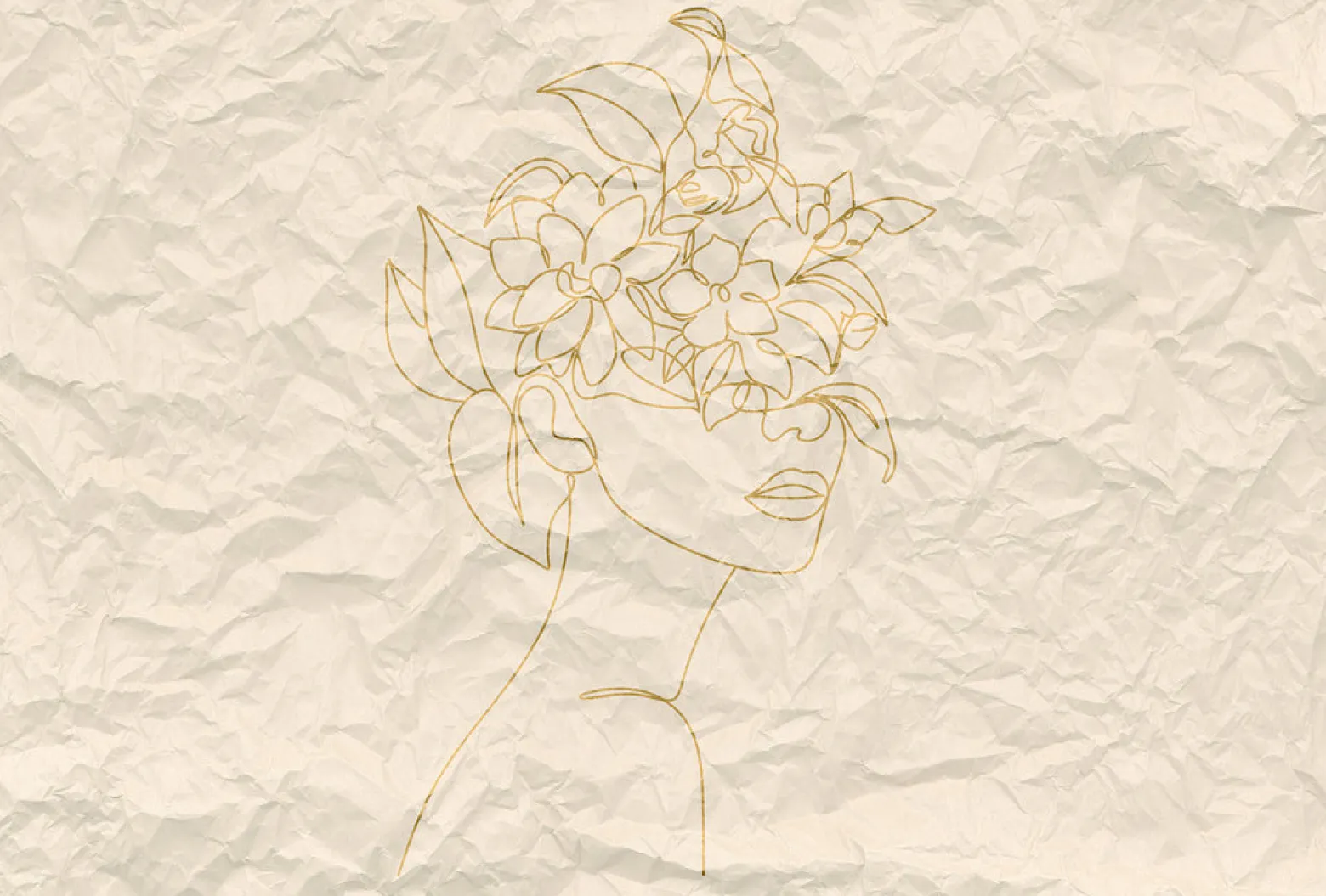 Fototapete Vlies Papier Gesicht Blumen beige