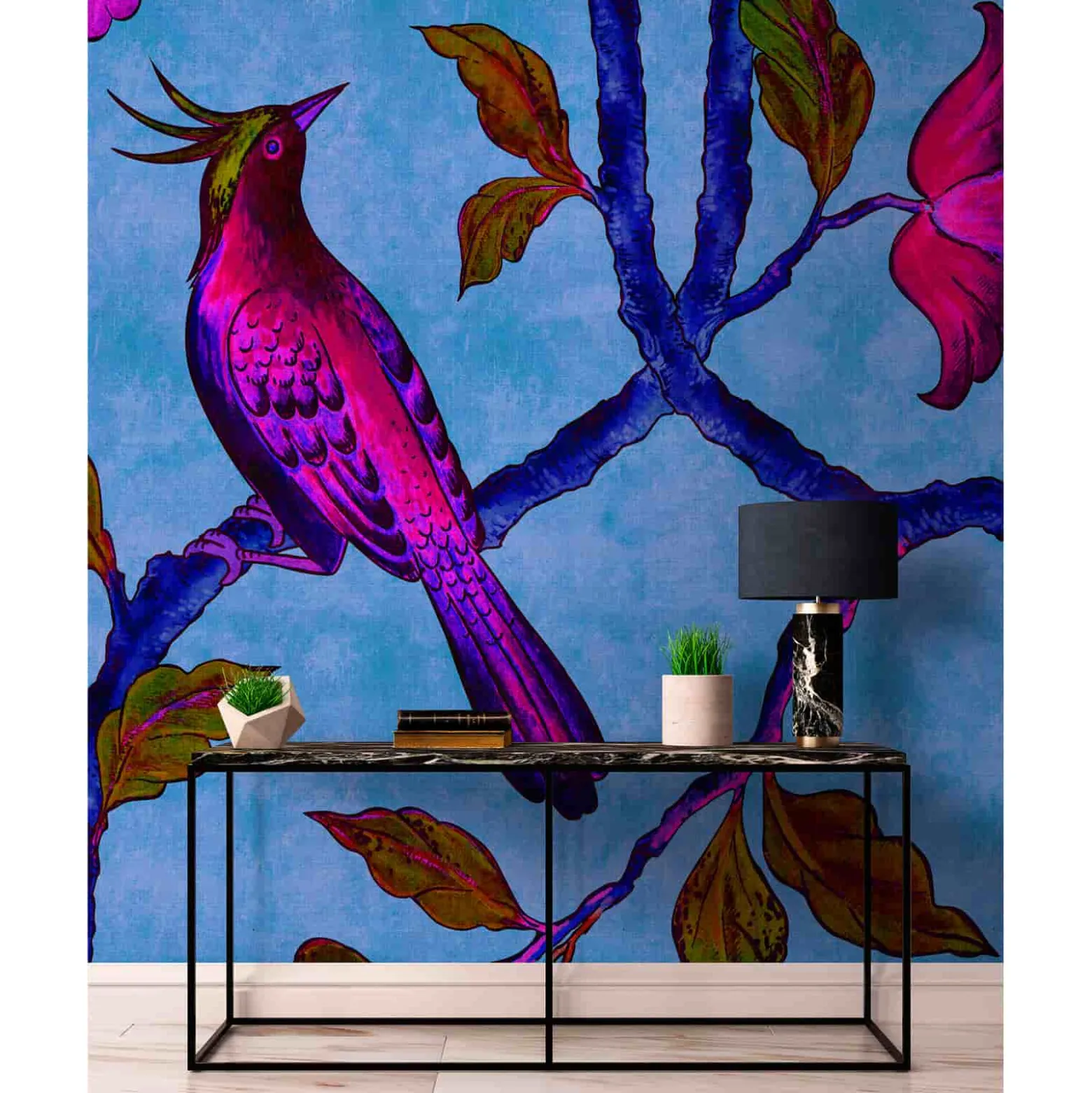 Fototapete Vlies Paradiesvogel blau pink Premium