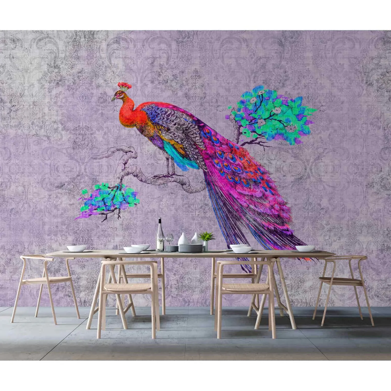 Fototapete Vlies Pfau Vintage blau rosa Premium