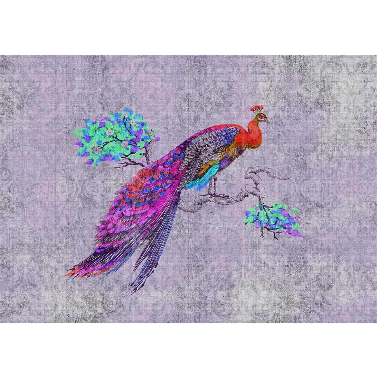 Fototapete Vlies Pfau Vintage blau rosa Premium