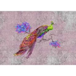 Fototapete Vlies Pfau Vintage grün rosa rot Premium