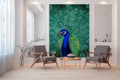 Fototapete Vlies Pfau Vogel Kunst grün lila