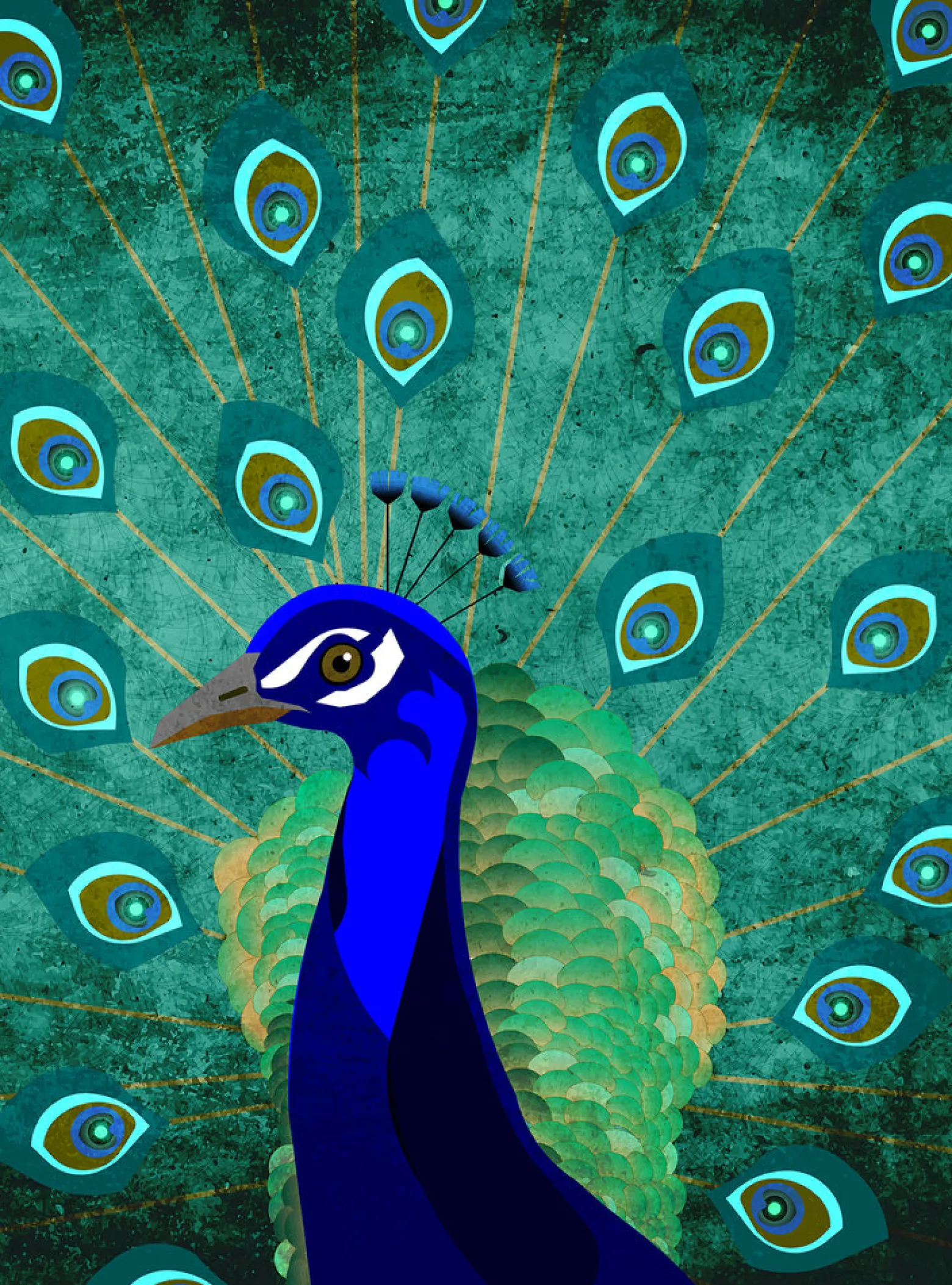 Fototapete Vlies Pfau Vogel Kunst grün lila