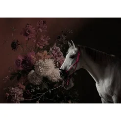 Fototapete Vlies Pferd Blumenstrauß weiß pink Premium