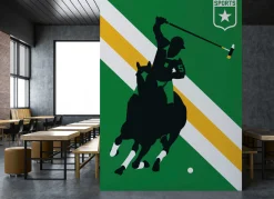 Fototapete Vlies Pferd Polo Retro grün gelb