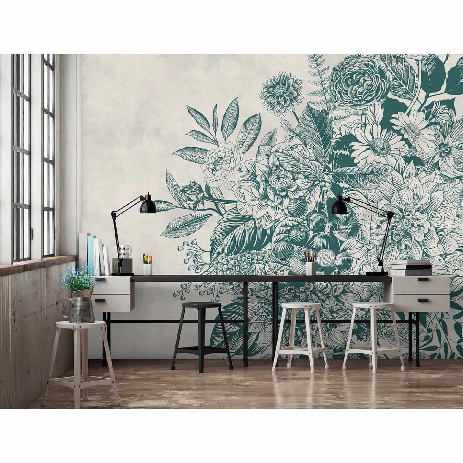 Fototapete Vlies Pflanzen Blumen grau grün Premium