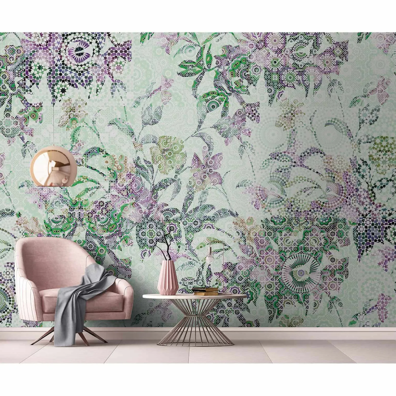 Fototapete Vlies Pflanzen Mosaik Neon violett Premium
