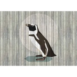 Fototapete Vlies Pinguin Holz-Paneele beige Premium