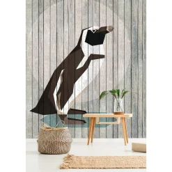 Fototapete Vlies Pinguin Holz-Paneele beige Premium