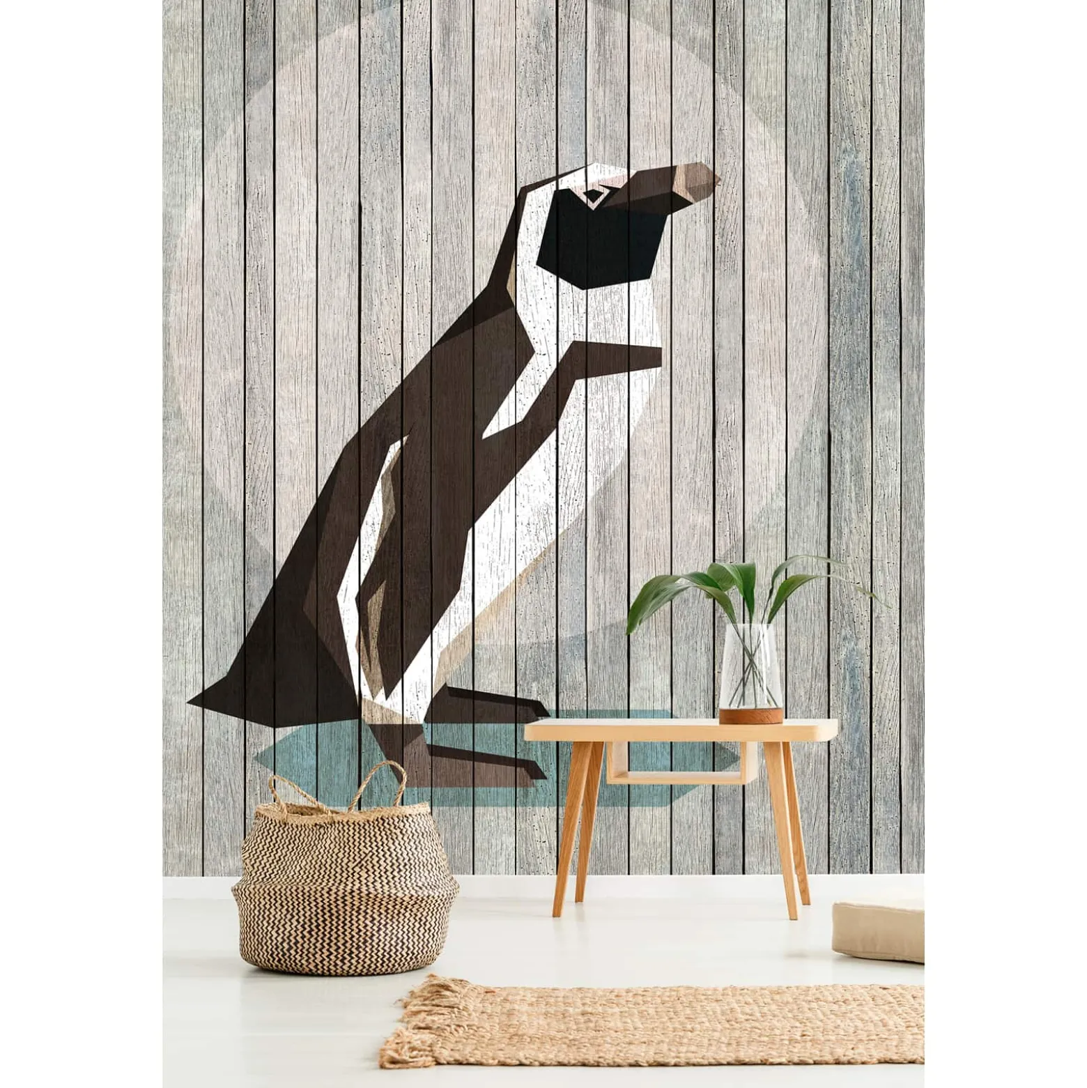 Fototapete Vlies Pinguin Holz-Paneele beige Premium