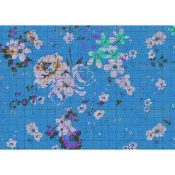 Fototapete Vlies Pop-Art Blumen Fliesen blau Premium