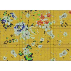 Fototapete Vlies Pop-Art Blumen Fliesen gelb Premium