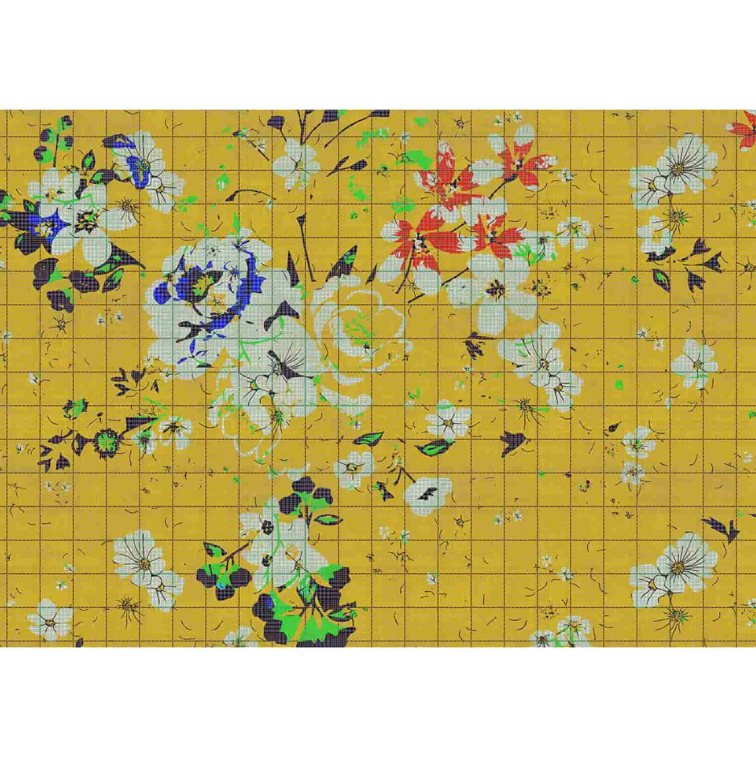 Fototapete Vlies Pop-Art Blumen Fliesen gelb Premium