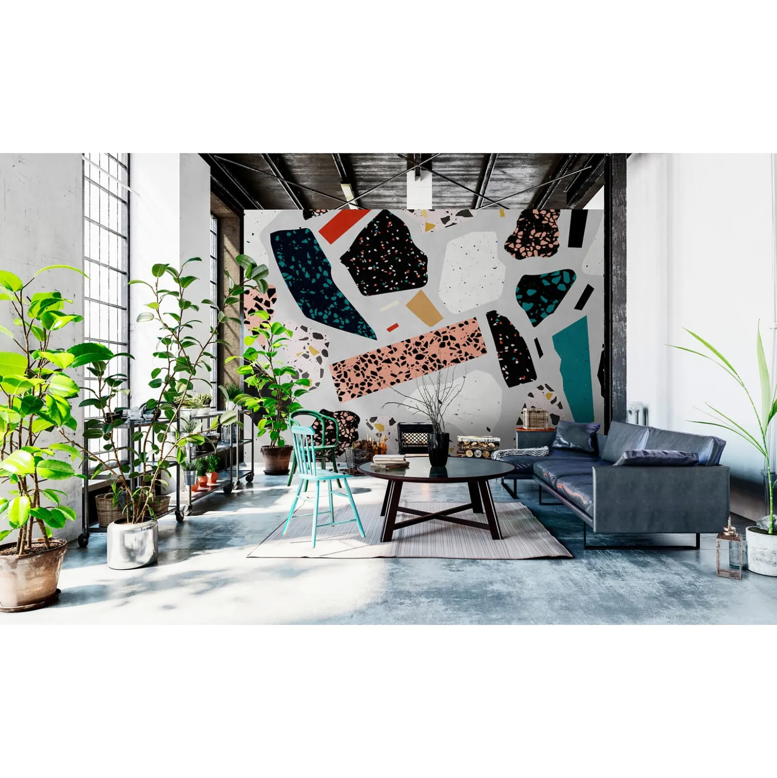 Fototapete Vlies Pop Art Terrazzo grau orange Premium
