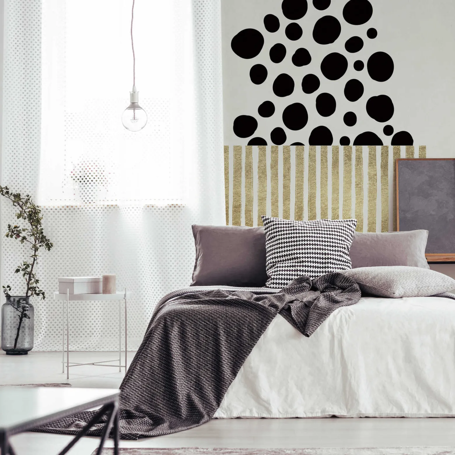 Fototapete Vlies Punkte Popcorn gold schwarz