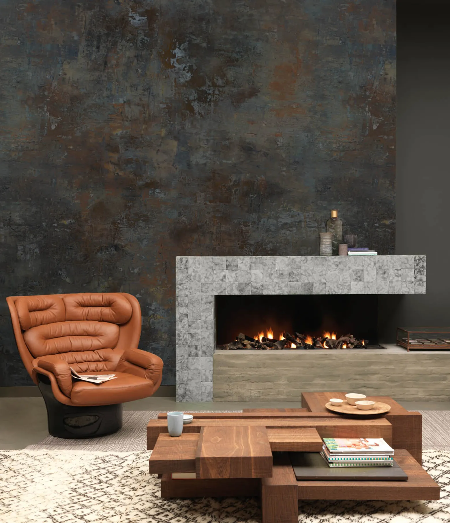Fototapete Vlies Rasch Shabby Industrial Blau Braun 429619