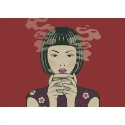 Fototapete Vlies Retro Japan Tee rot beige Premium