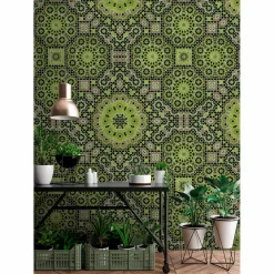 Fototapete Vlies Retro Pop Blumen 3D Neon grün Premium