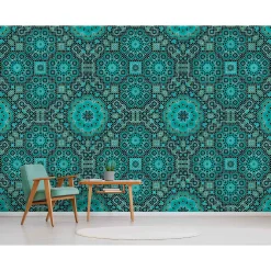 Fototapete Vlies Retro Pop Blumen 3D Neon blau Premium