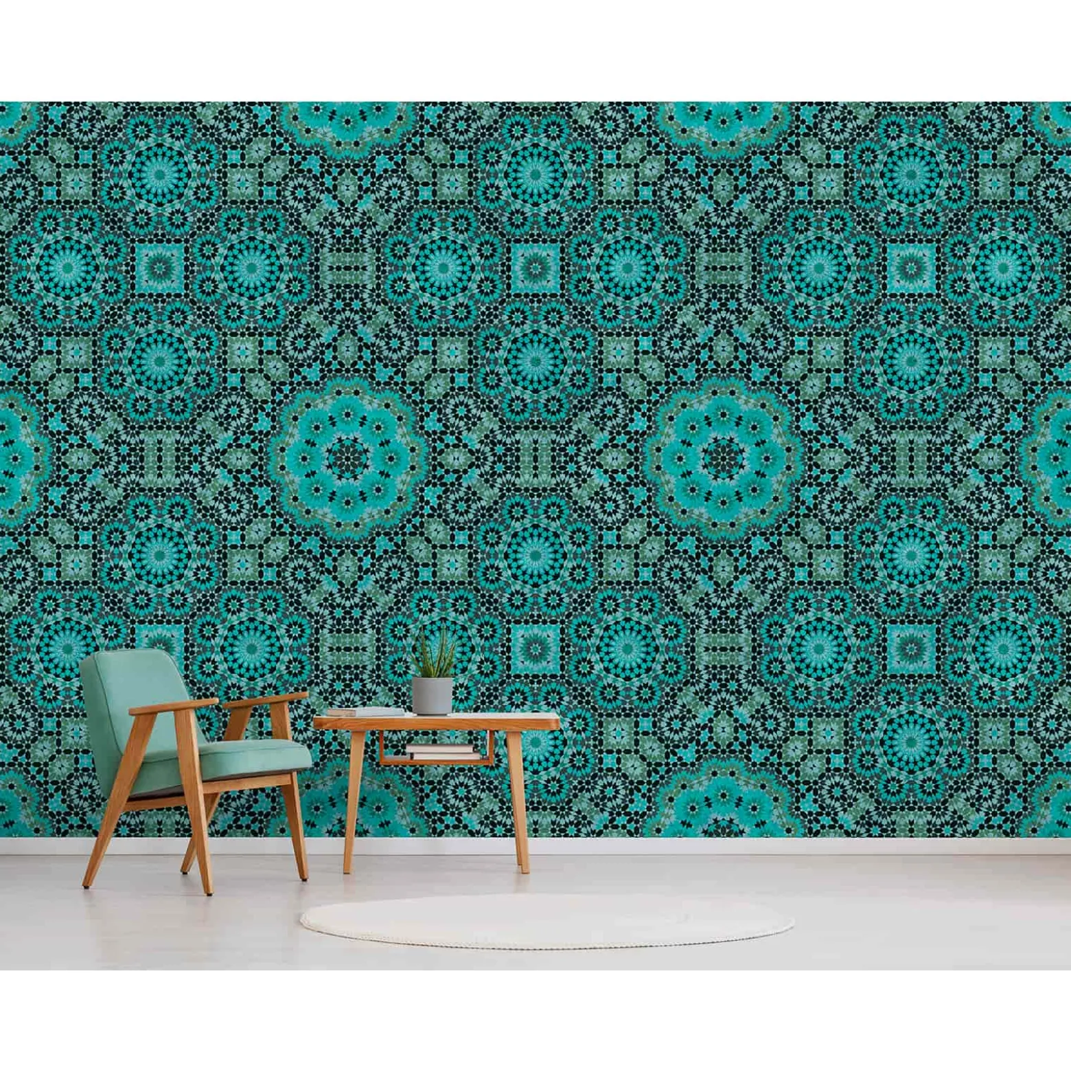 Fototapete Vlies Retro Pop Blumen 3D Neon blau Premium