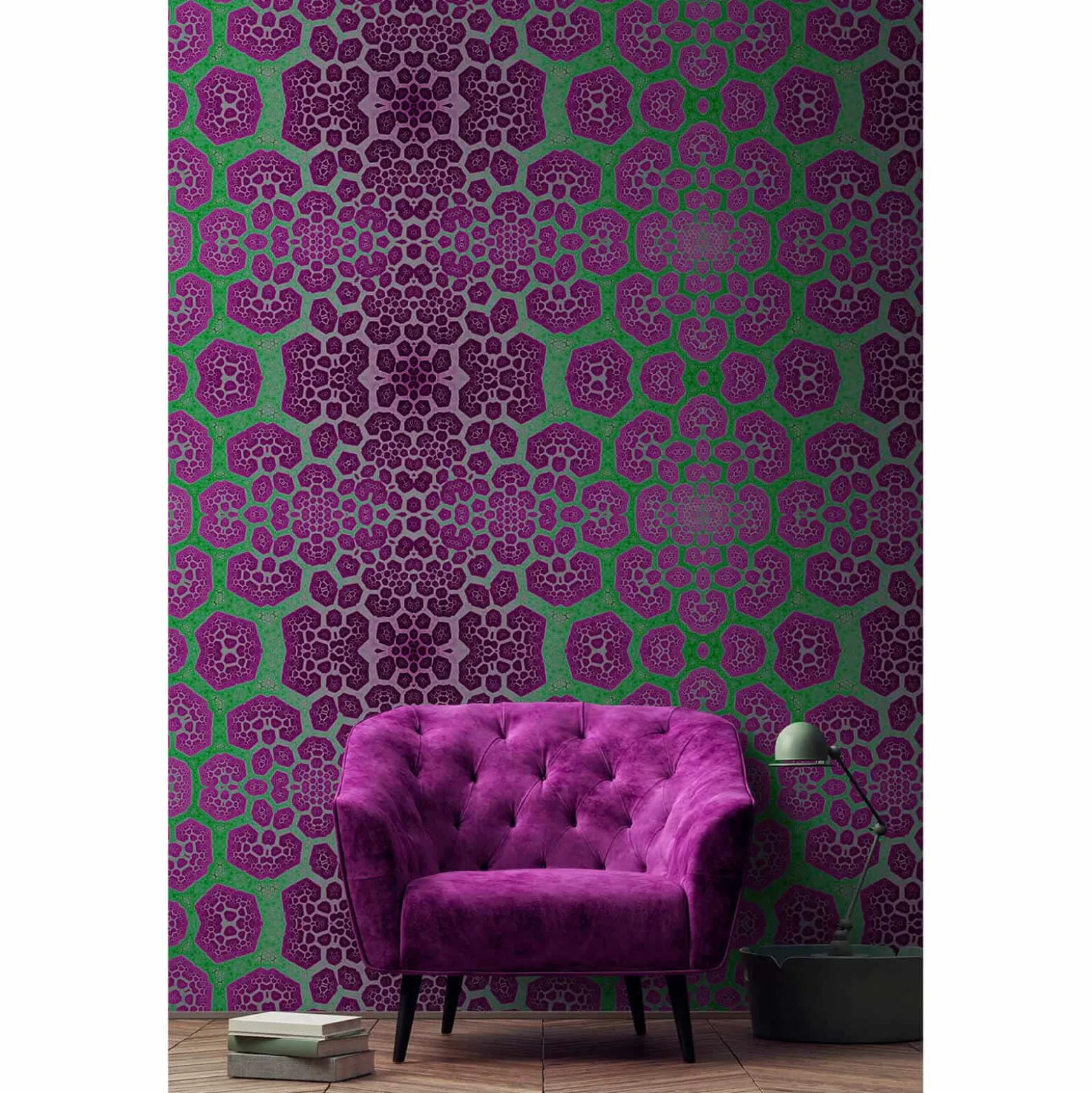 Fototapete Vlies Retro-Pop Muster grün violett Premium