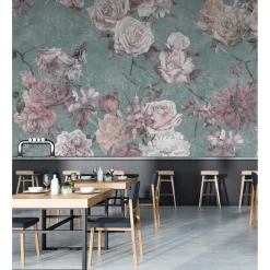 Fototapete Vlies Rosen Vintage rosa türkis Premium
